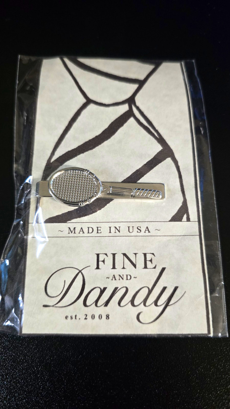 Fine and Dandy Silver Tone Tennis Racket Tie Bar Clip Sports Theme Mens